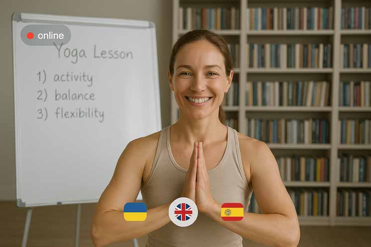 Maya Patel teaching inside her yoga studio